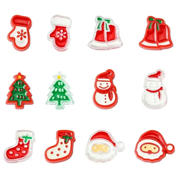 24Pcs 12 Styles Christmas Decorations Theme Opaque Acrylic Bead with Enamel