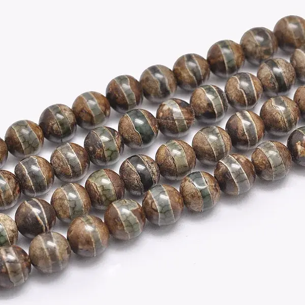 Natural Tibetan Striped Pattern dZi Agate Beads Strands