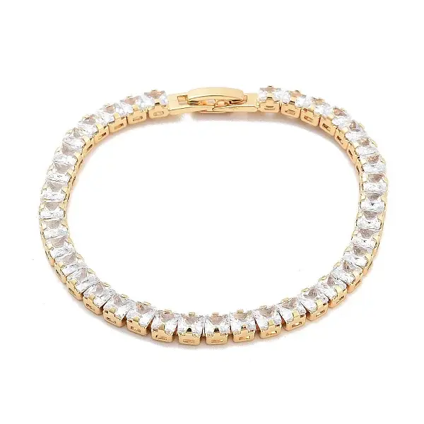 Brass Pave Clear Cubic Zirconia Square Link Bracelets