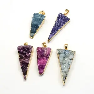Plated Natural Druzy Agate Triangle Pendants