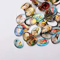 Jesus and the Virgin Printed Glass Oval Cabochons