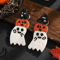 Halloween Style Black Hat Pumpkin Ghost Beaded Stud Earrings for Women