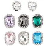 8Pcs 8 Styles Iron & Glass Shoe Buckle Clips