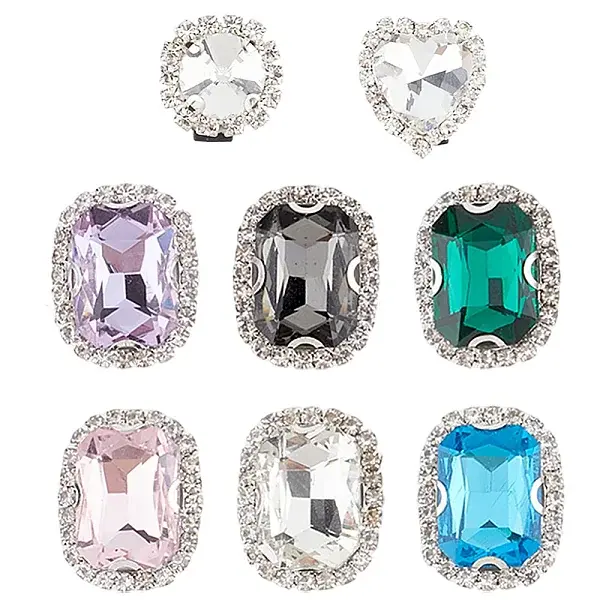 8Pcs 8 Styles Iron & Glass Shoe Buckle Clips