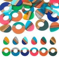 24Pcs 12 Styles Resin & Walnut Wood Pendants