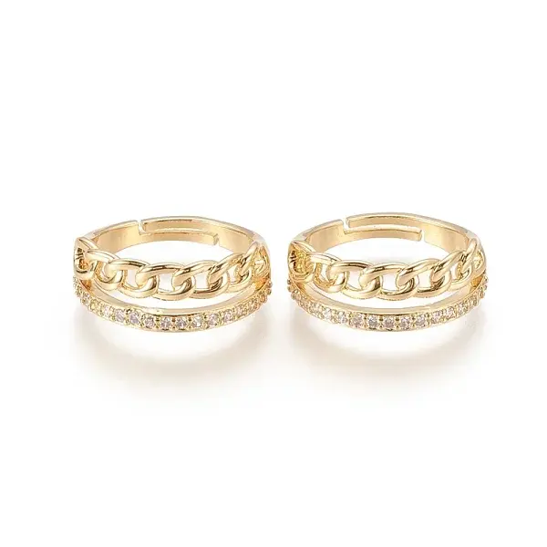 Adjustable Brass Micro Pave Clear Cubic Zirconia Rings