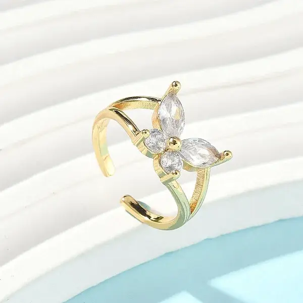 Brass Micro Pave Clear Cubic Zirconia Cuff Rings for Women