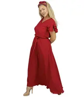 Pri Long dress tied at the waist with short sleeves with frill CELINA
