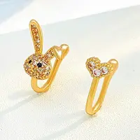 Rabbit Heart Brass Micro Pave Clear Cubic Zirconia Clip on Nose Rings