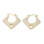 Rhombus with Heart Clear Cubic Zirconia Hoop Earrings