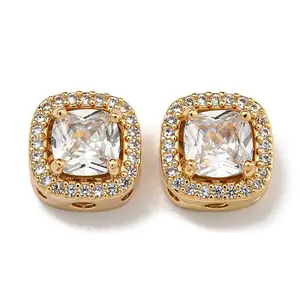 Brass Micro Pave Cubic Zirconia Beads