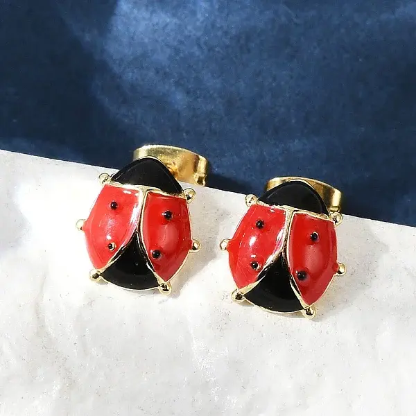 Brass Enamel Stud Earrings for Women