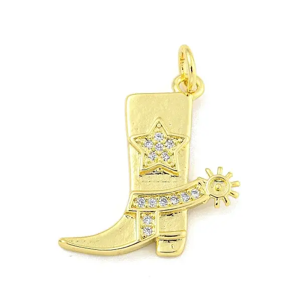Cowboy Boots Rack Plating Brass Micro Pave Clear Cubic Zirconia Pendants