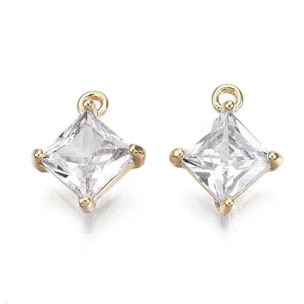 Brass Micro Pave Clear Cubic Zirconia Charms