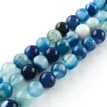 Dyed Natural Striped Agate/Banded Agate Round Bead Strands