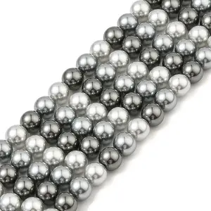 Baking Paint Pearlized Glass Pearl Round Bead Strands