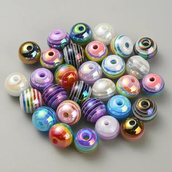 Electroplated Opaque Stripe Resin European Beads