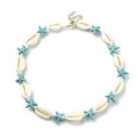 Natural Shell & Synthetic Turquoise Starfish Beaded Necklace with 304 Stainless Steel Clasps