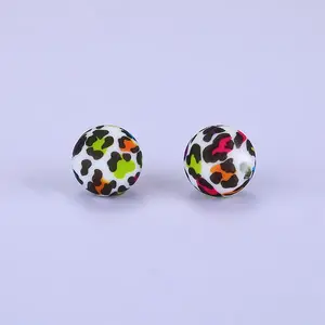Printed Round with Leopard Print Pattern Silicone Focal Beads