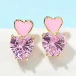 Heart Brass Cubic Zirconia Stud Earrings