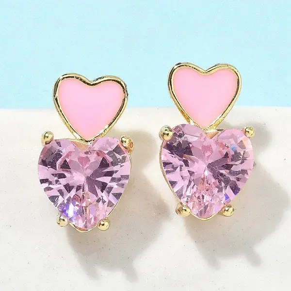 Rack Plating Heart Brass Cubic Zirconia Stud Earrings