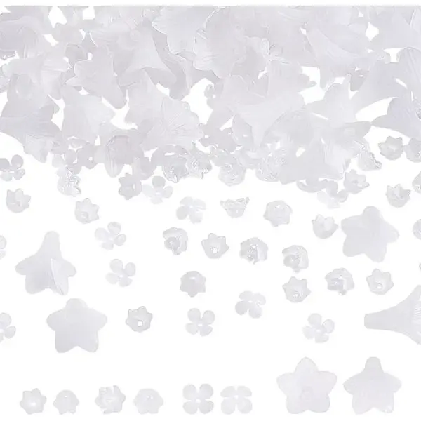 200Pcs 4 Style Spray Painted Glass Beads & Acrylic Beads Caps