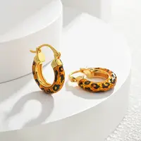 Leopard Print Brass Enamel Hoop Earrings for Women