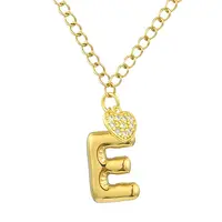304 Stainless Steel Clear Cubic Zirconia Heart & Letter Pendant Curb Chain Necklaces for Women