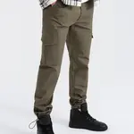 Ombre Men's pants with cargo pockets and leg hem - dark olive green