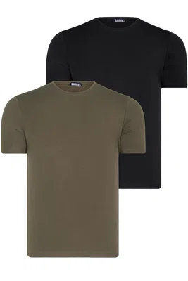 DUAL SET T8569 DEWBERRY PÁNSKÉ TRIČKO S LÍMEČKEM NA KOLE-ČERNÁ-KHAKI