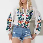 Trend Alaçatı Stili Women's White Full Neon Embroidered Poplin Woven Blouse