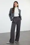 Trendyol Anthracite Striped Regular Waist Wide Leg/Wide Leg Woven Fabric Trousers