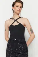 Trendyol černé pletené body se zapínáním na druky