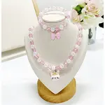 Plastic Beaded Pendant Necklace & Beaded Charm Bracelet