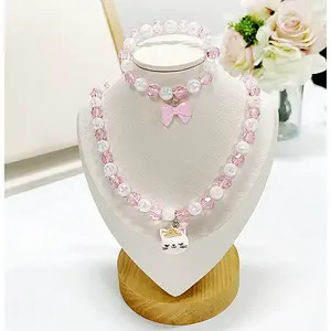 Plastic Beaded Pendant Necklace & Beaded Charm Bracelet