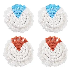 4Pcs 2 Colors Handmade Macrame Cotton Coasters