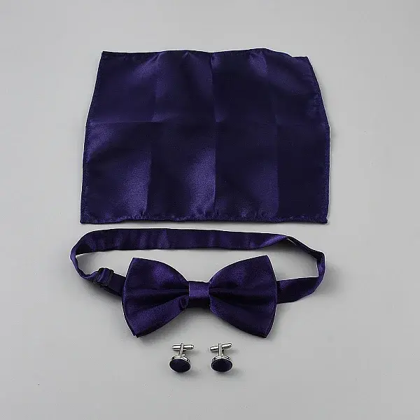 Polyester Pocket Towel Accessories & Bowknot Ties & Iron Cuffinks Sets