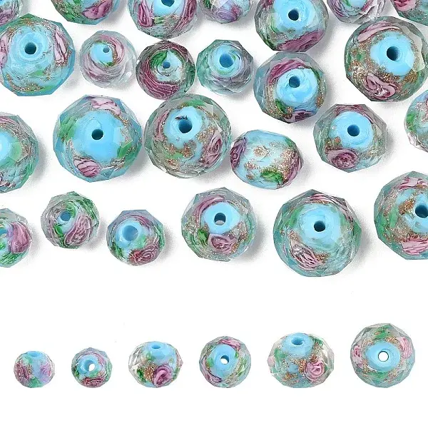 30Pcs 3 Styles Handmade Gold Sand Lampwork Bead