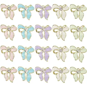 20Pcs 5 Colors Alloy Rhinestone Pendants
