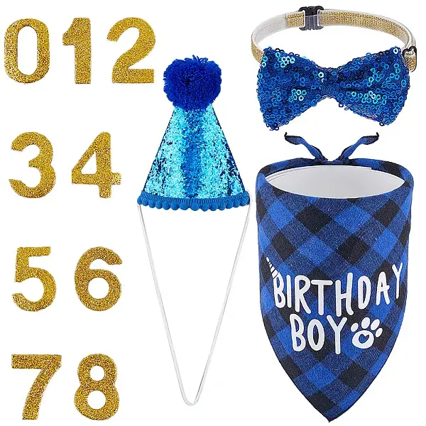 Polyester and Polycotton Pet Hat & Collar & Bib Birthday Party set