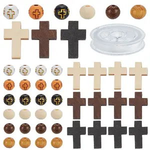 DIY Wood Round & Cross Beads Bracelets Making Kits