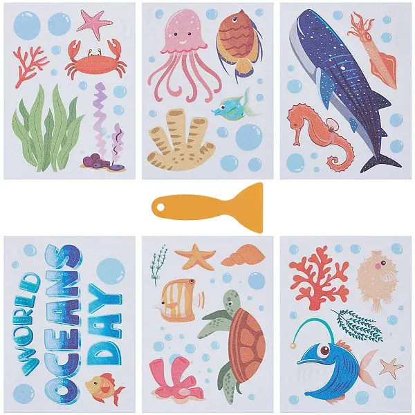 6Pcs Sea Animals PVC Waterproof Self Adhesive Stickers