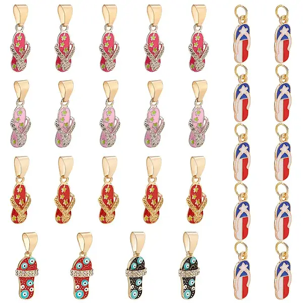 29Pcs 6 Style Evil Eye Alloy Enamel with Rhinestone Pendants