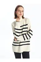 LC Waikiki LCW Vision Half Turtleneck Striped Long Sleeve Oversize Women's Knitwear Sweater
