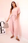 Kesi Włoski Komplet z viskózy halenka + kalhoty pudrově růžová