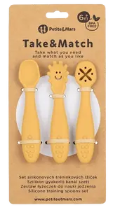 PETITE&MARS Set silikonových tréninkových lžiček Take&Match Intense Ochre 6m+ 3 ks