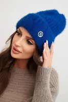 Kesi Dámska zimná čiapka z nadýchaného úpletu a s elegantným gombíkom chabrová