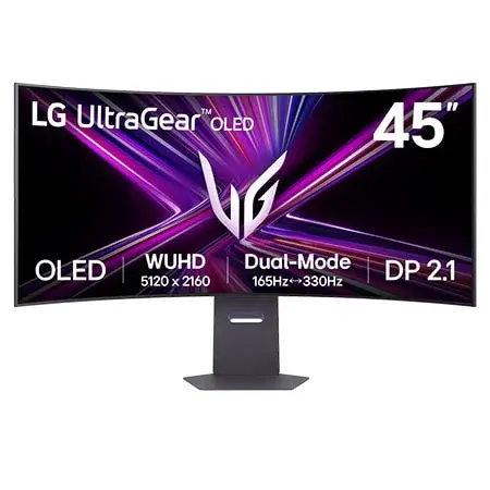 45" herní monitor UltraGear™ OLED s rozlišením 5K2K WUHD, obnovovací frekvencí 165 Hz nebo WFHD v duálním režimu 330 Hz, odezvou 0,03 ms, kompatibilní
