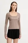 Tričko s dlouhým rukávem Guess NEW CARRIE hnědá barva, O5RI00 KBBU1