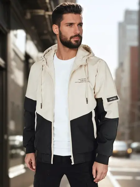 Kurtka męska przejściowa z kapturem beżowa Dstreet